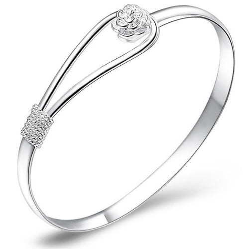 Crystal Rose Silver Bangle